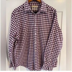 Michael Kors - Burgundy - Gingham Plaid Long Sleeve Dress Shirt - 17, 34/35, XL